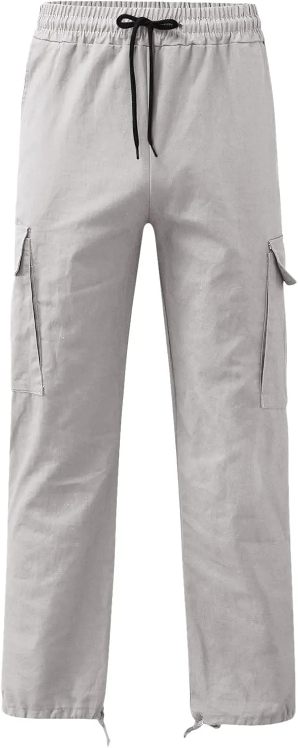 Cargo Pants for Men Relaxed Fit Mens Cargo Pants with Zipper Pockets Mens High Waisted Baggy Jogger Sweatpants Lounge