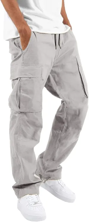 Cargo Pants for Men Relaxed Fit Mens Cargo Pants with Zipper Pockets Mens High Waisted Baggy Jogger Sweatpants Lounge
