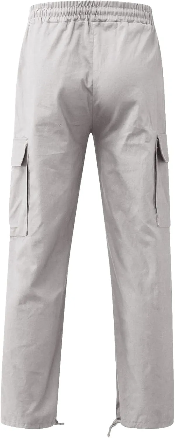 Cargo Pants for Men Relaxed Fit Mens Cargo Pants with Zipper Pockets Mens High Waisted Baggy Jogger Sweatpants Lounge