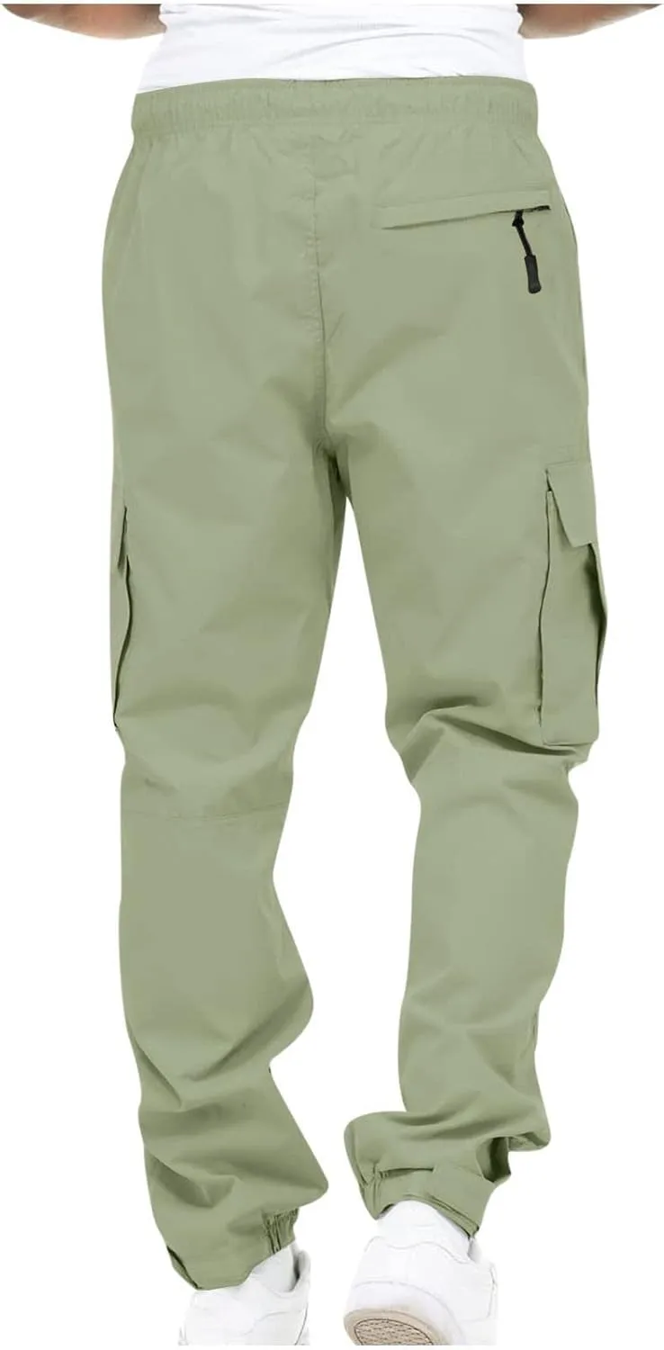 Cargo Trousers for Men Workout Sports Pant Men's Cargo Pants Elastic Waist Joggers Solid Casual Multi Pockets Outdoor