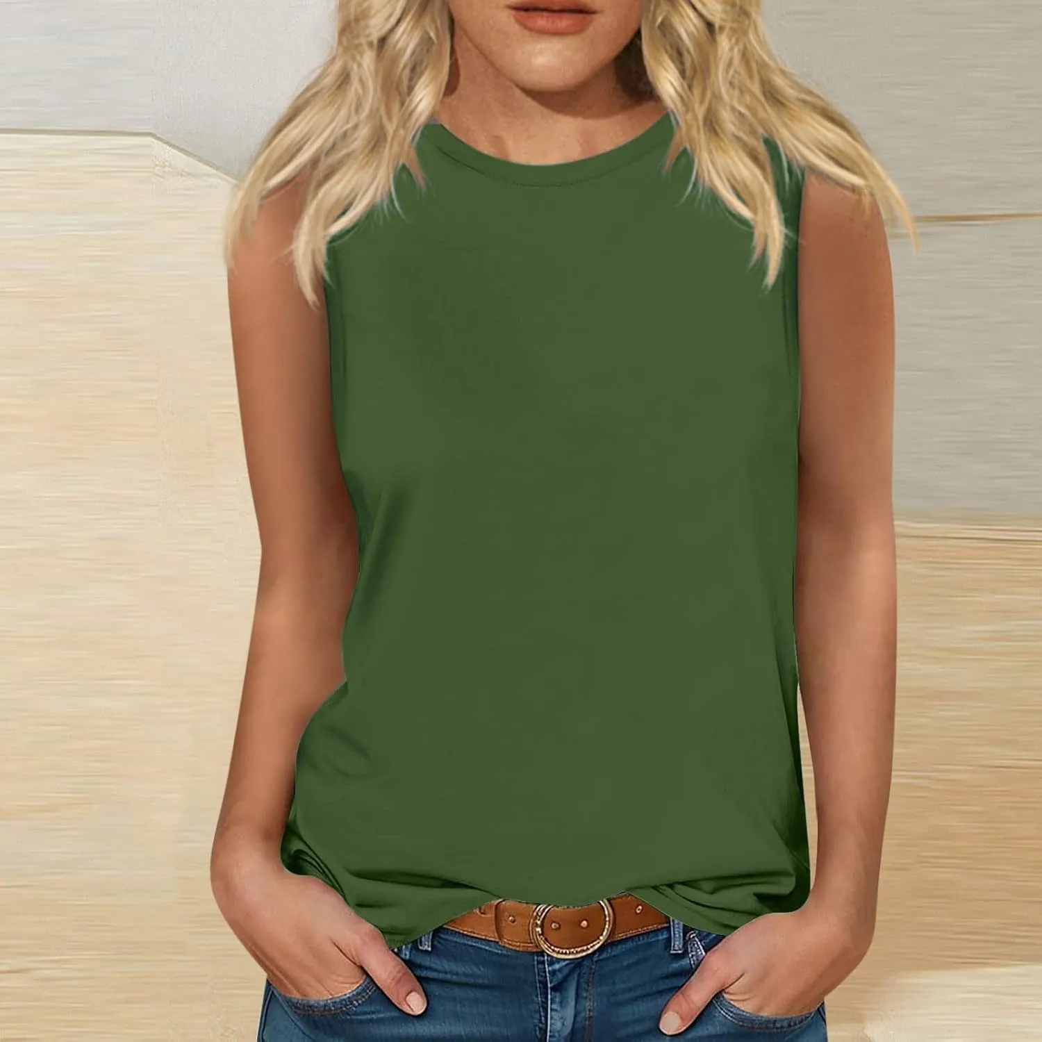 Casual Tank Tops for Women Fashion Fitted Slim Tanks Sleeveless Crew Neck T Shirts Trendy Summer Classic Blouse