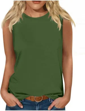 Casual Tank Tops for Women Fashion Fitted Slim Tanks Sleeveless Crew Neck T Shirts Trendy Summer Classic Blouse