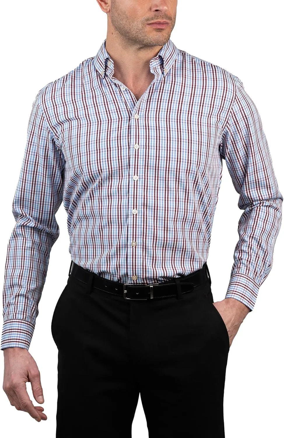 Chaps Slim Fit Long Sleeve Button Down Dress Shirts for Men - Wrinkle Free Long Sleeve Shirt Mens Formal 4-Way Stretch