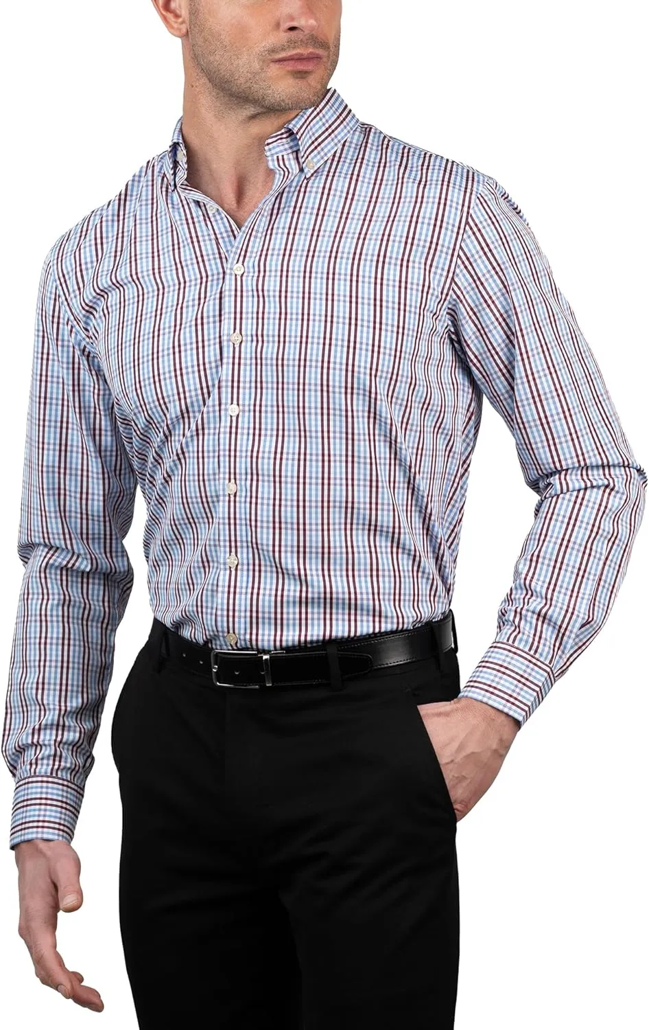Chaps Slim Fit Long Sleeve Button Down Dress Shirts for Men - Wrinkle Free Long Sleeve Shirt Mens Formal 4-Way Stretch