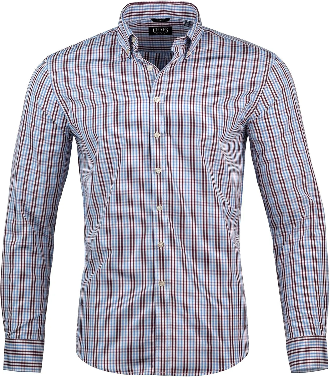 Chaps Slim Fit Long Sleeve Button Down Dress Shirts for Men - Wrinkle Free Long Sleeve Shirt Mens Formal 4-Way Stretch