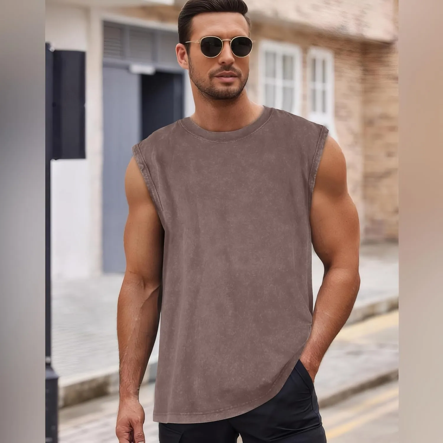 CHICGAL Mens Tank Tops Summer Sleeveless Muscle Shirts Cotton Loose Fit Tee Shirts