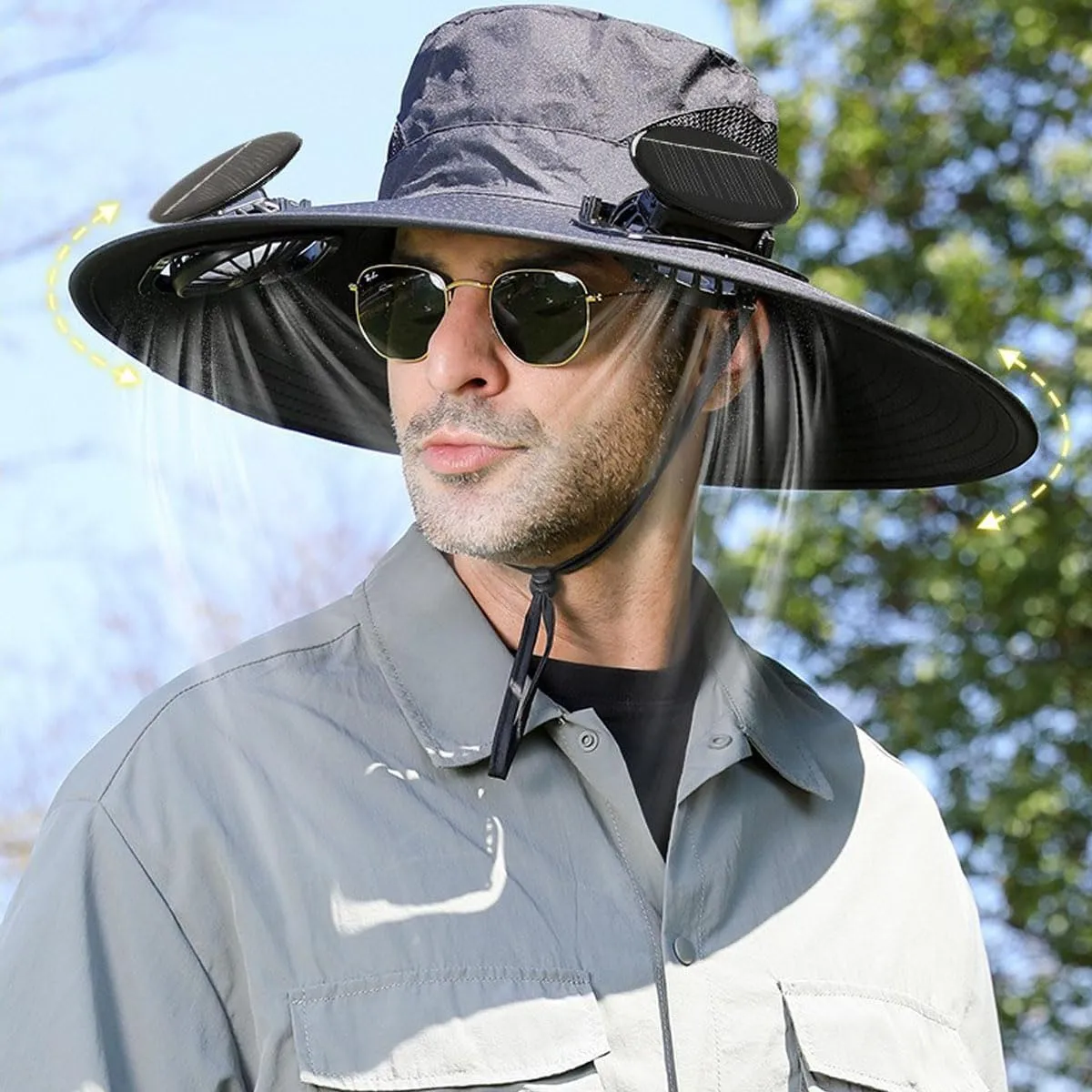 Colitt Fishing Hat, 2025 New Ultralight Solar Fan Sun Hat Powered, Bucket Wide Panel Brim Sombrero Hats Men in Outdoor