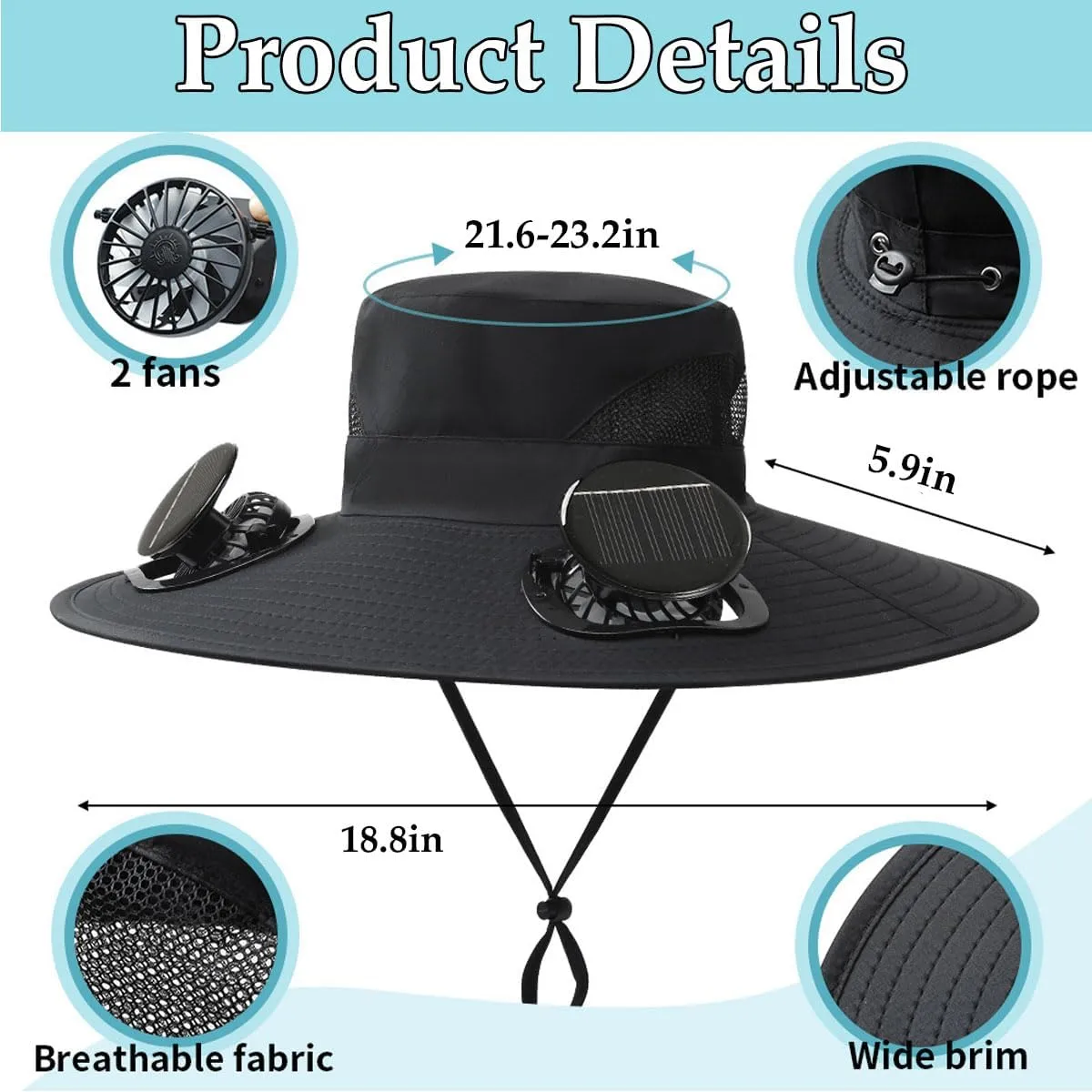 Colitt Fishing Hat, 2025 New Ultralight Solar Fan Sun Hat Powered, Bucket Wide Panel Brim Sombrero Hats Men in Outdoor
