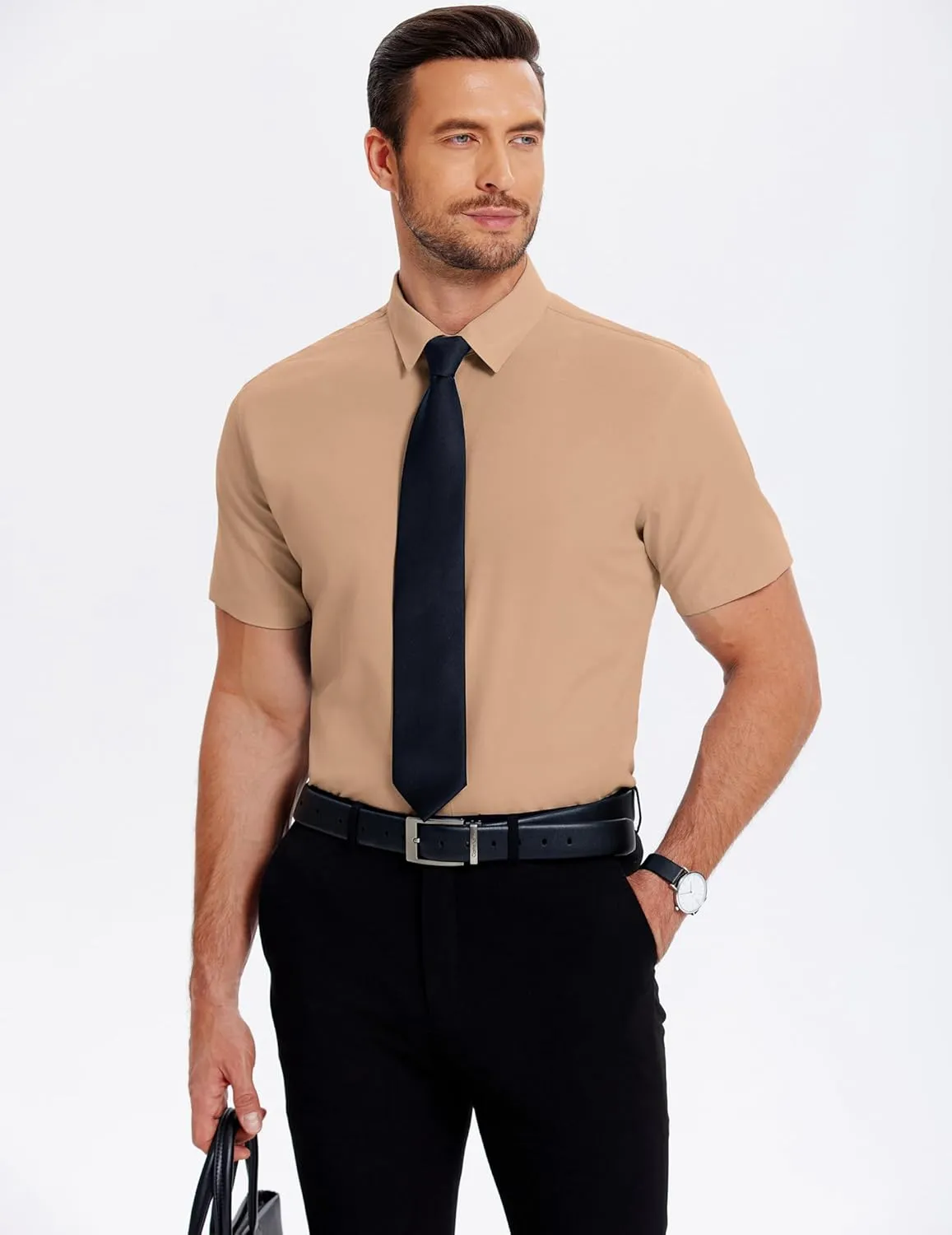 COOFANDY Men's Casual Short Sleeve Button Down Shirts Untucked Dress Shirts Wrinkle Free Summer Wedding Shirts Solid