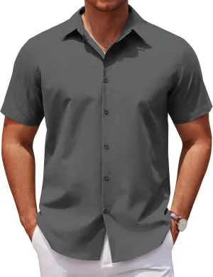 COOFANDY Men's Casual Short Sleeve Button Down Shirts Untucked Dress Shirts Wrinkle Free Summer Wedding Shirts Solid