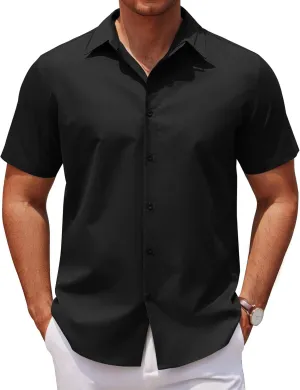 COOFANDY Men's Casual Short Sleeve Button Down Shirts Untucked Dress Shirts Wrinkle Free Summer Wedding Shirts Solid
