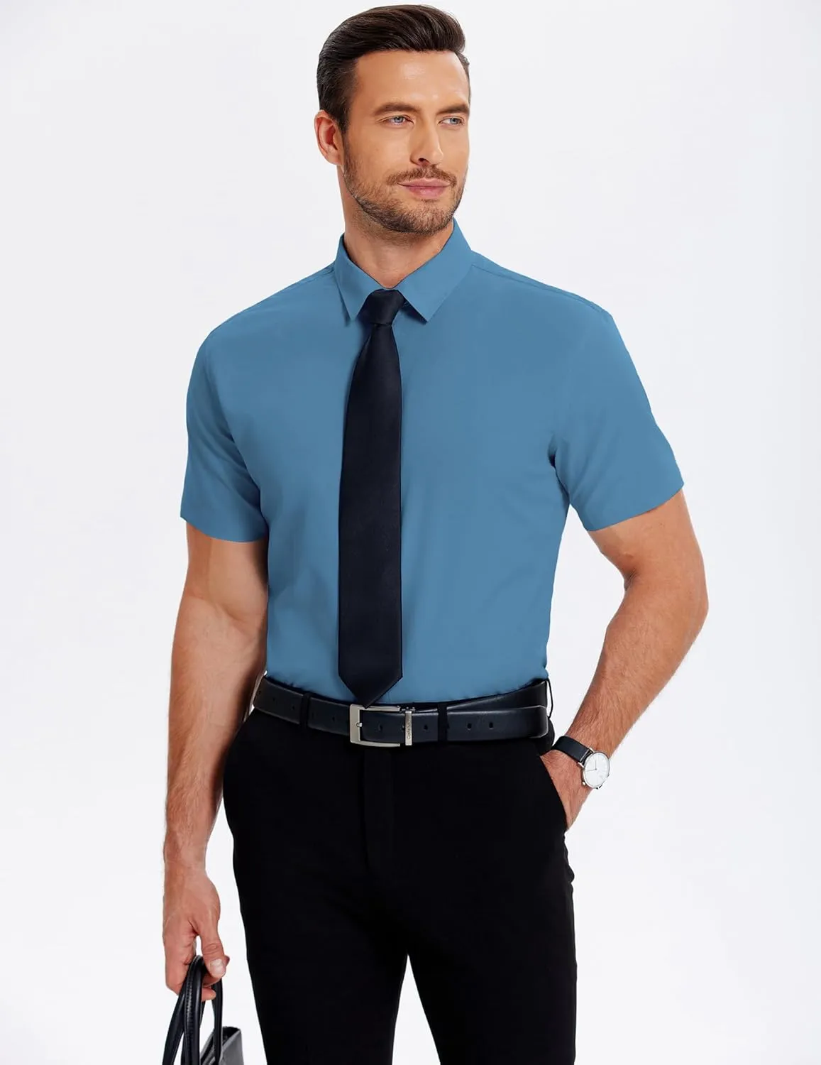 COOFANDY Men's Casual Short Sleeve Button Down Shirts Untucked Dress Shirts Wrinkle Free Summer Wedding Shirts Solid