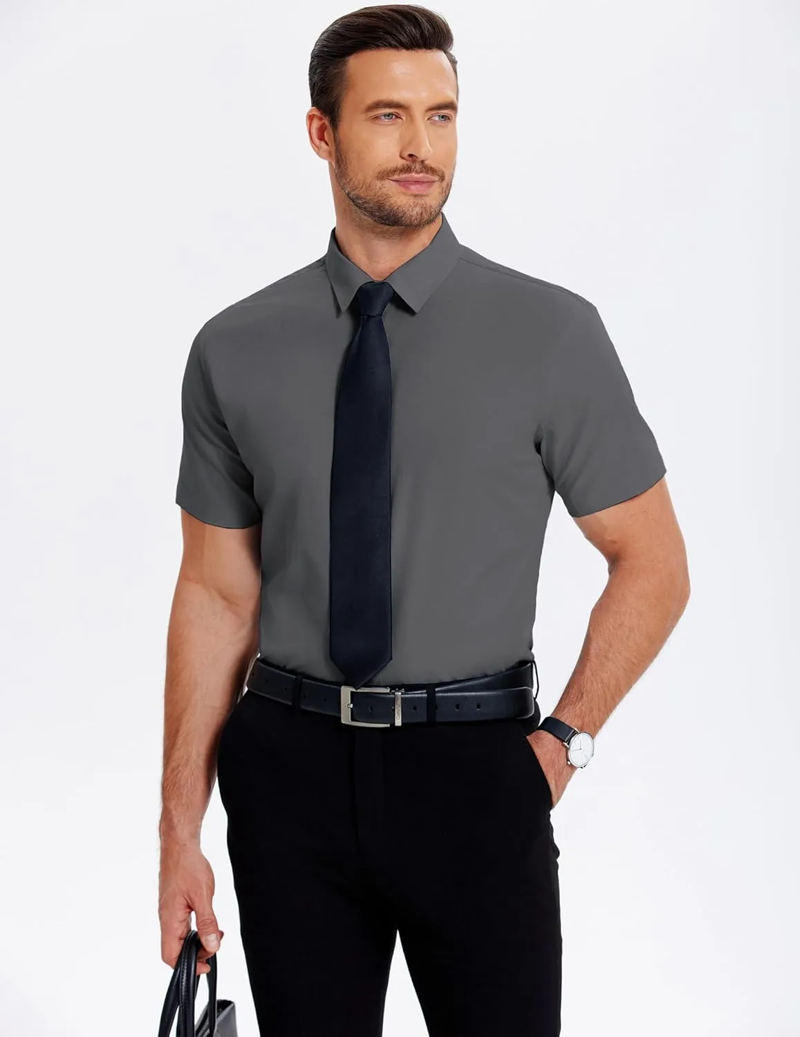 COOFANDY Men's Casual Short Sleeve Button Down Shirts Untucked Dress Shirts Wrinkle Free Summer Wedding Shirts Solid