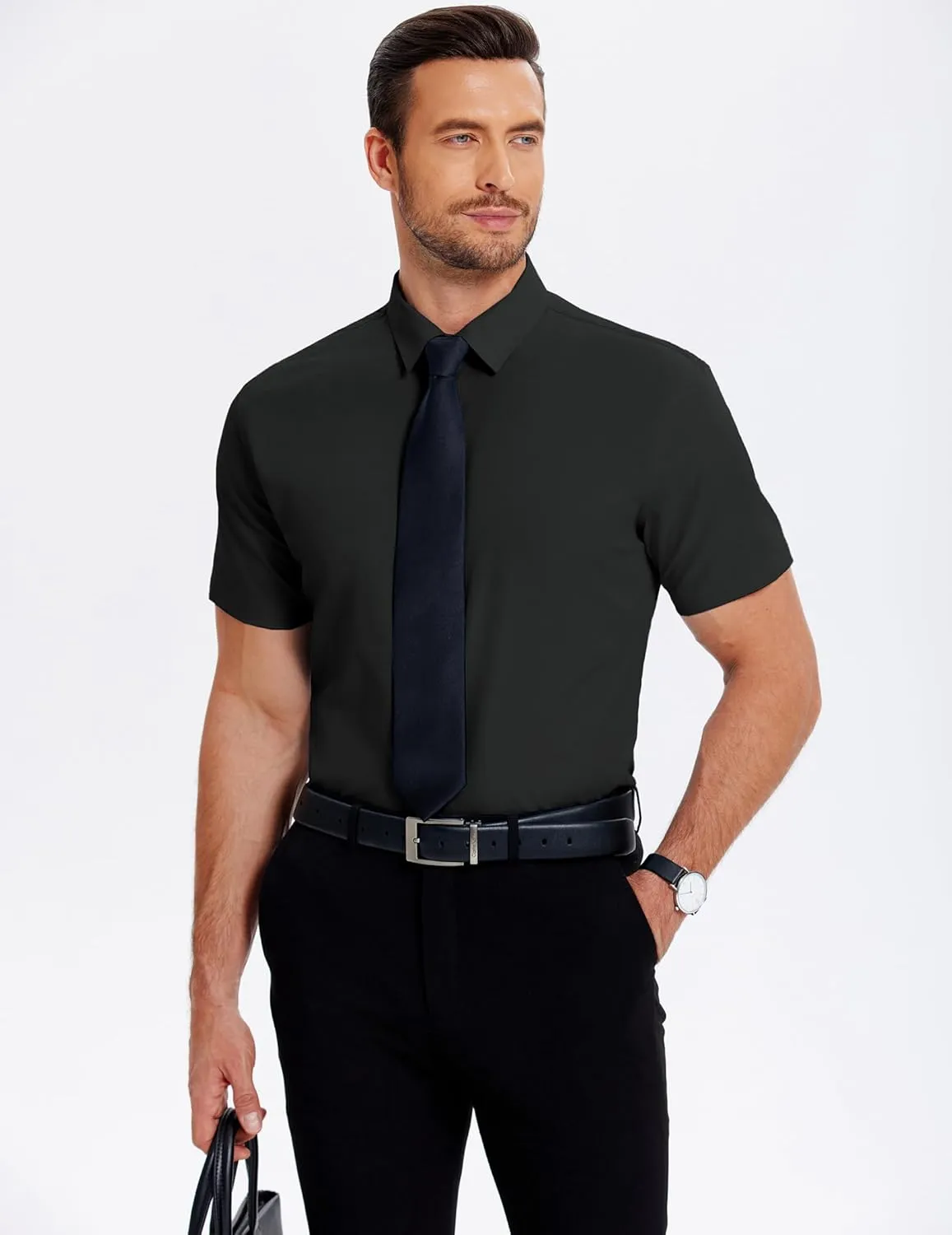 COOFANDY Men's Casual Short Sleeve Button Down Shirts Untucked Dress Shirts Wrinkle Free Summer Wedding Shirts Solid