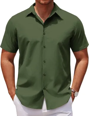 COOFANDY Men's Casual Short Sleeve Button Down Shirts Untucked Dress Shirts Wrinkle Free Summer Wedding Shirts Solid