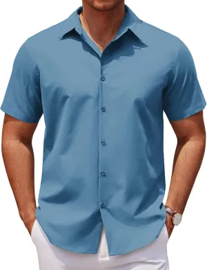 COOFANDY Men's Casual Short Sleeve Button Down Shirts Untucked Dress Shirts Wrinkle Free Summer Wedding Shirts Solid