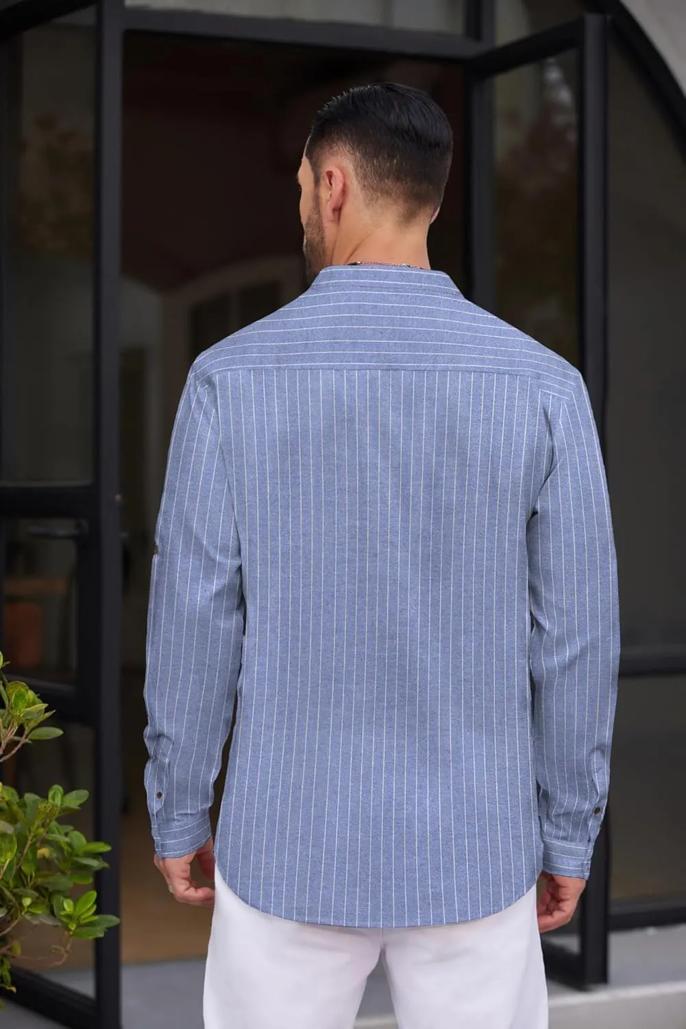 COOFANDY Men's Cotton Linen Henley Shirt Casual Beach Hippie Shirts Long Sleeve T-Shirts
