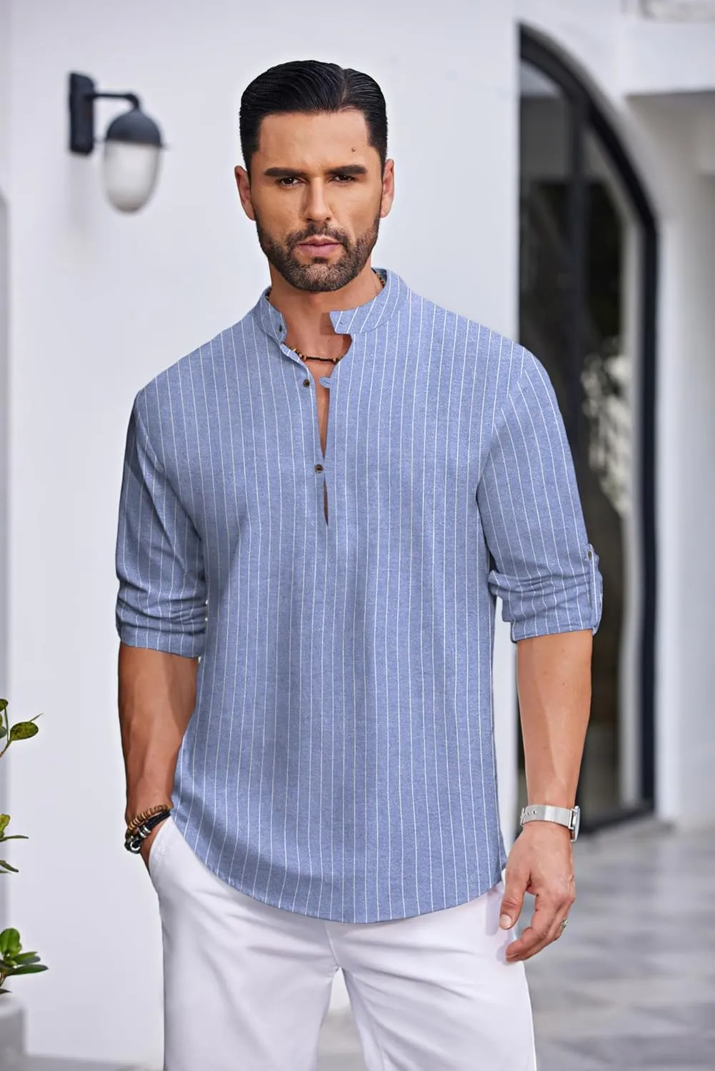 COOFANDY Men's Cotton Linen Henley Shirt Casual Beach Hippie Shirts Long Sleeve T-Shirts