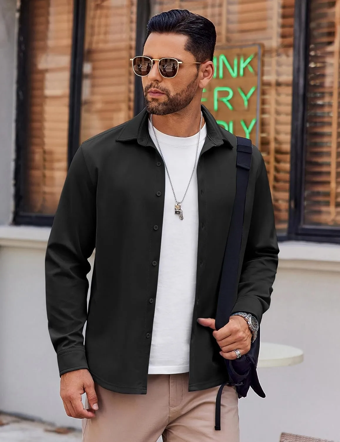COOFANDY Mens Long Sleeve Button Down Shirts Casual Untucked Shirts Stretch Shirts