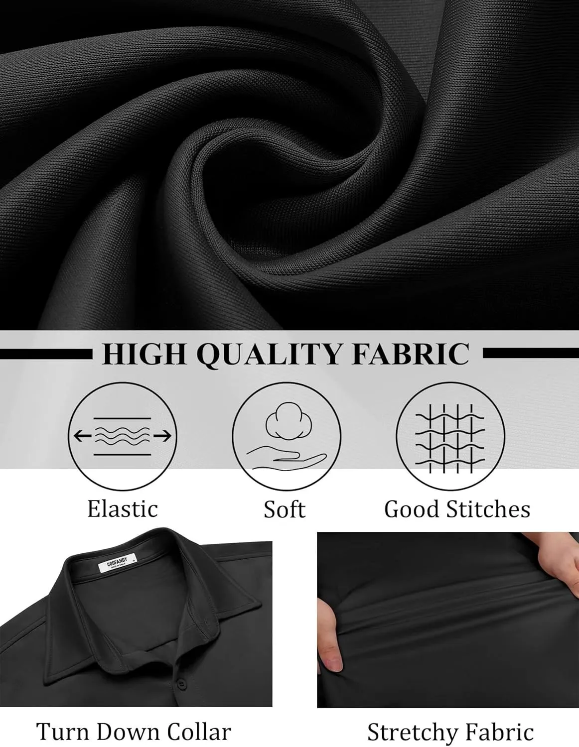 COOFANDY Mens Long Sleeve Button Down Shirts Casual Untucked Shirts Stretch Shirts