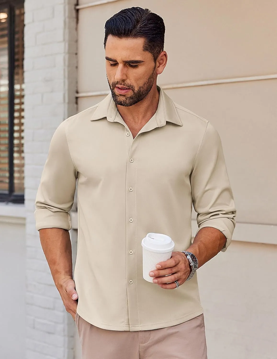 COOFANDY Mens Long Sleeve Button Down Shirts Casual Untucked Shirts Stretch Shirts