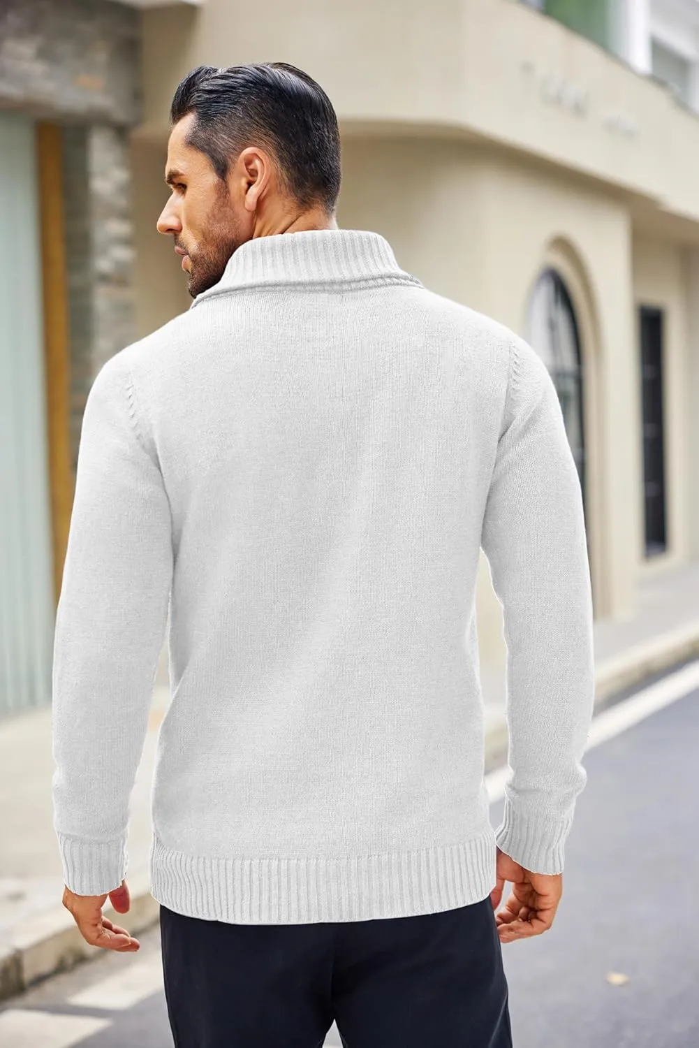 COOFANDY Men's Shawl Collar Sweaters V-Neck Relaxed Fit Cable Pullovers