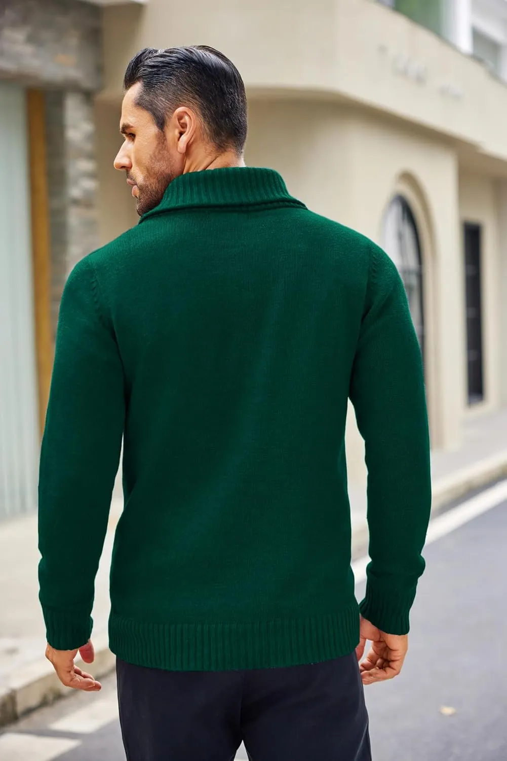 COOFANDY Men's Shawl Collar Sweaters V-Neck Relaxed Fit Cable Pullovers