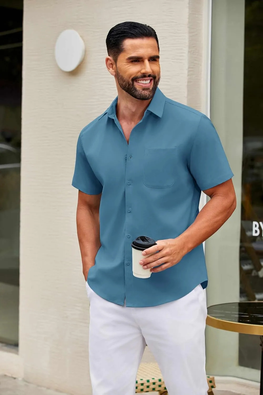 COOFANDY Mens Short Sleeve Button Down Shirts Casual Dress Shirt Untucked Shirts with Pocket