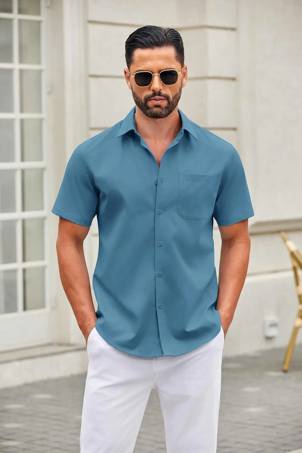 COOFANDY Mens Short Sleeve Button Down Shirts Casual Dress Shirt Untucked Shirts with Pocket