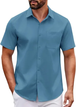 COOFANDY Mens Short Sleeve Button Down Shirts Casual Dress Shirt Untucked Shirts with Pocket