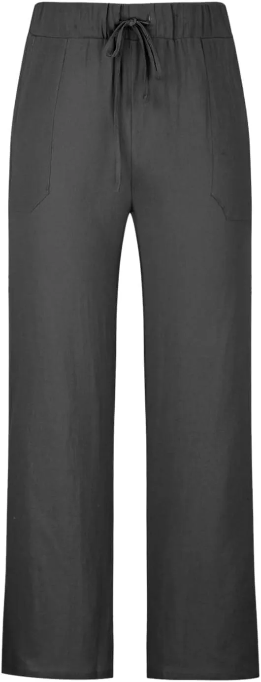 Cotton Linen Pants for Men Drawstring Wide Leg Trousers Elastic Waist Summer Lightweight Lounge Pants Trendy Pants