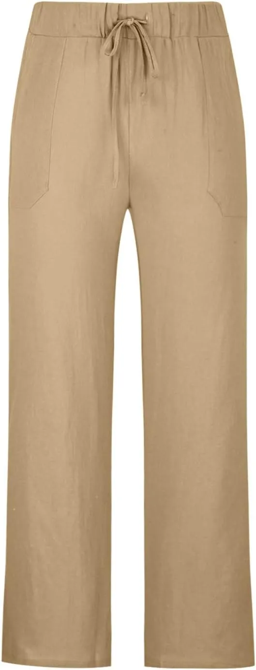 Cotton Linen Pants for Men Drawstring Wide Leg Trousers Elastic Waist Summer Lightweight Lounge Pants Trendy Pants