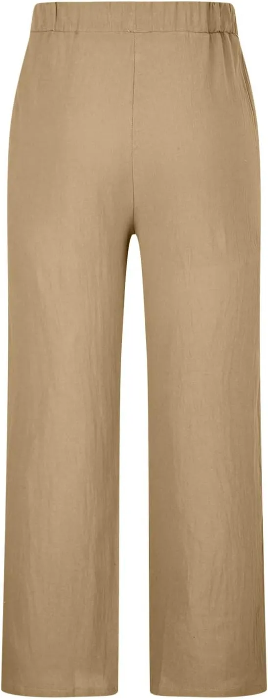 Cotton Linen Pants for Men Drawstring Wide Leg Trousers Elastic Waist Summer Lightweight Lounge Pants Trendy Pants