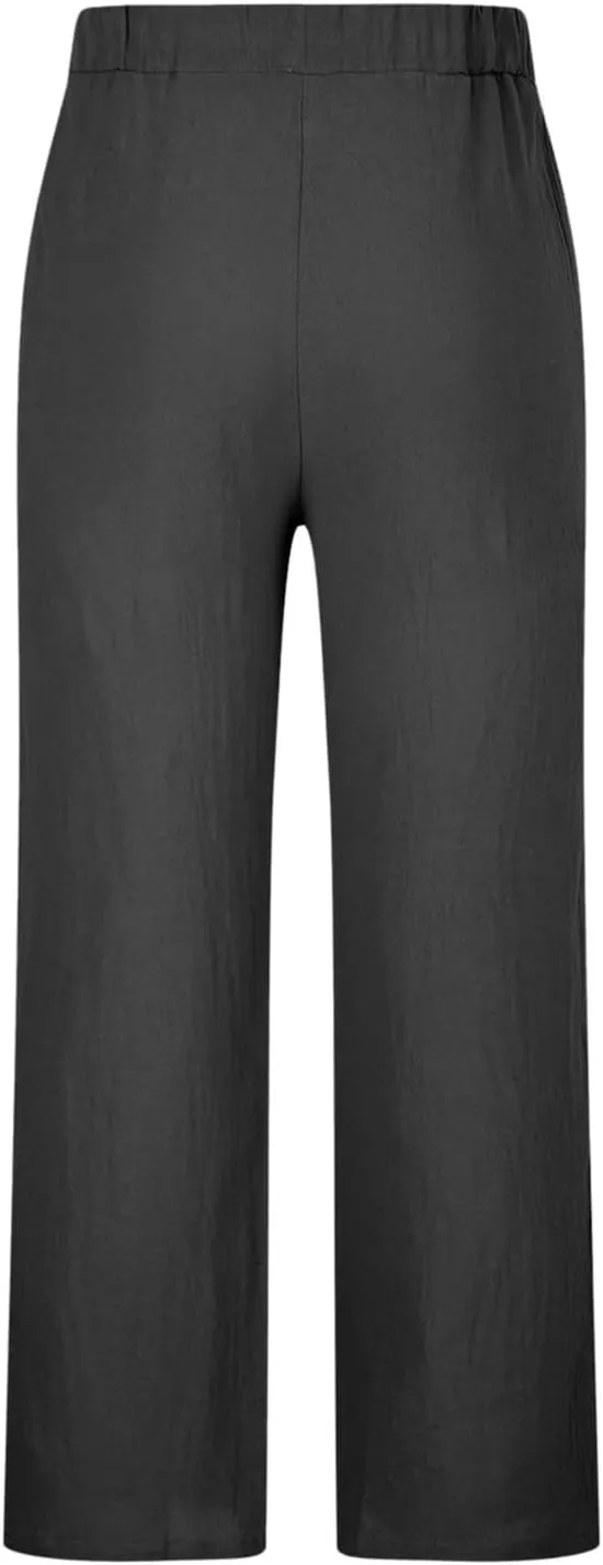 Cotton Linen Pants for Men Drawstring Wide Leg Trousers Elastic Waist Summer Lightweight Lounge Pants Trendy Pants