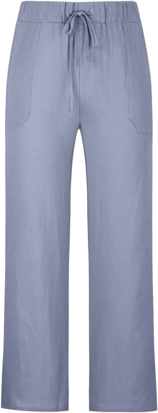 Cotton Linen Pants for Men Drawstring Wide Leg Trousers Elastic Waist Summer Lightweight Lounge Pants Trendy Pants