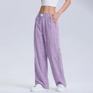 Cute Wide Leg Pants Women 2025 Fashion High Waist Stretchy Straight Plaid Trousers Casual Loose Beach Length Pants