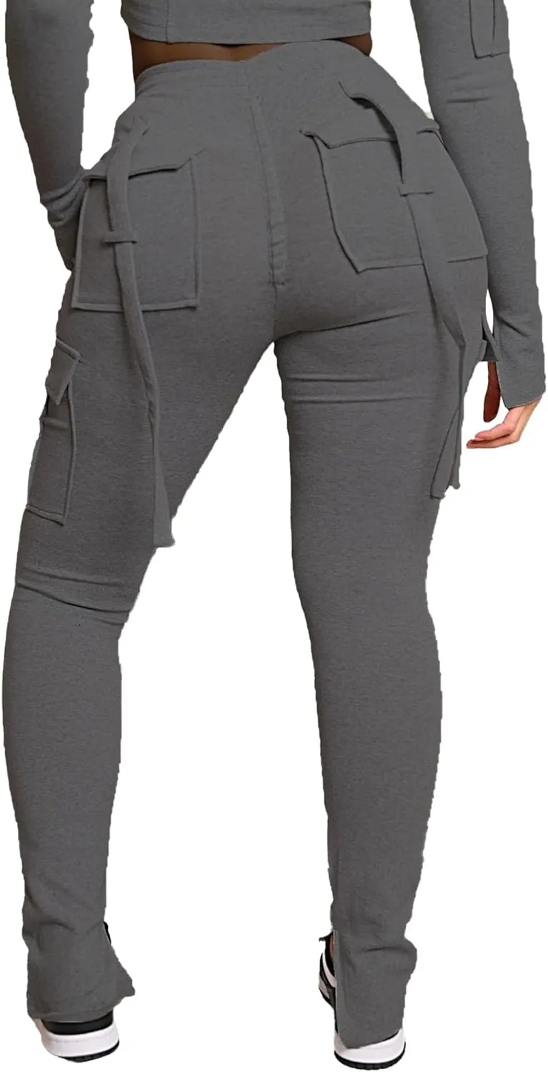 DINGANG Women's Drawstring Cargo Sweatpants with Pockets, Stretchy Casual Joggers Lounge Leggings