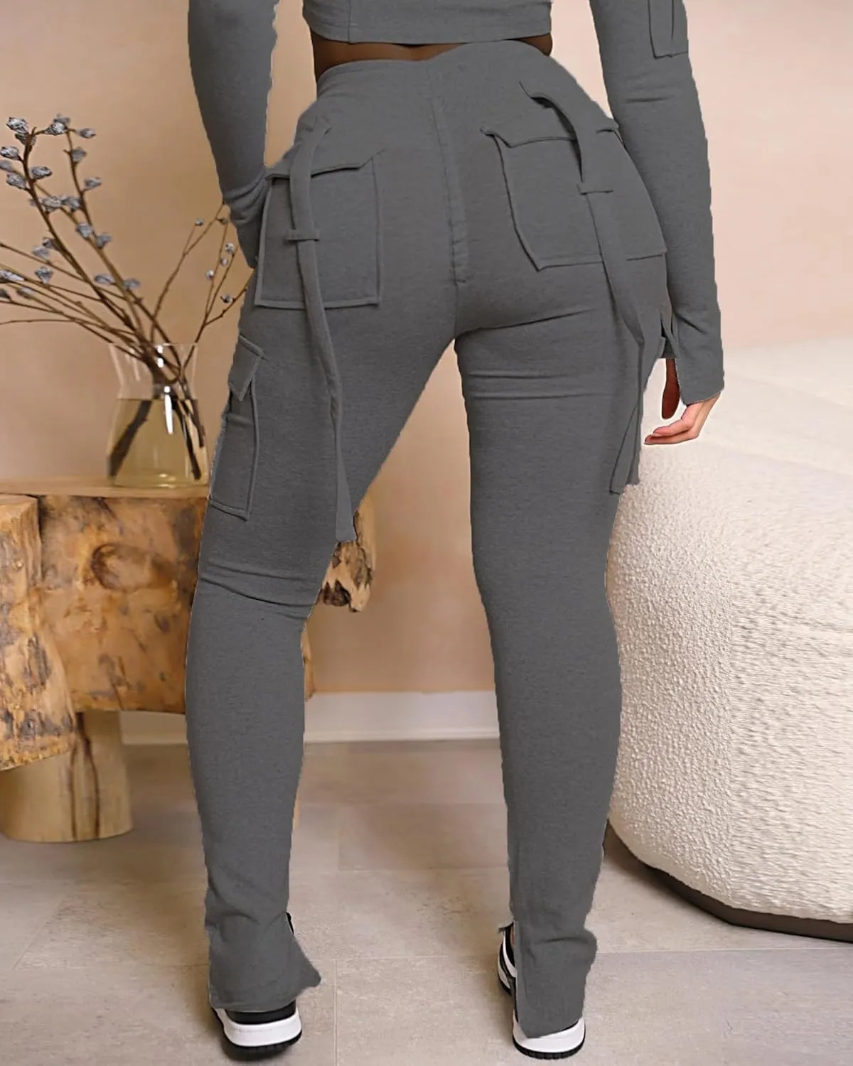 DINGANG Women's Drawstring Cargo Sweatpants with Pockets, Stretchy Casual Joggers Lounge Leggings