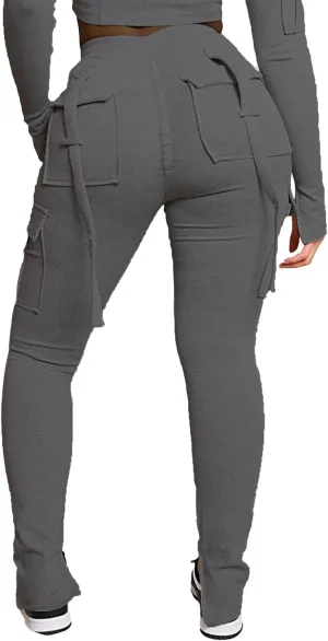 DINGANG Women's Drawstring Cargo Sweatpants with Pockets, Stretchy Casual Joggers Lounge Leggings