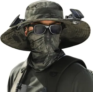 Economicalk Fan Hat, Hat with Fans Solar Power, Outdoor Wide Brim Sun Hats with 2 Solar Fans, Fishing Hat - Removable