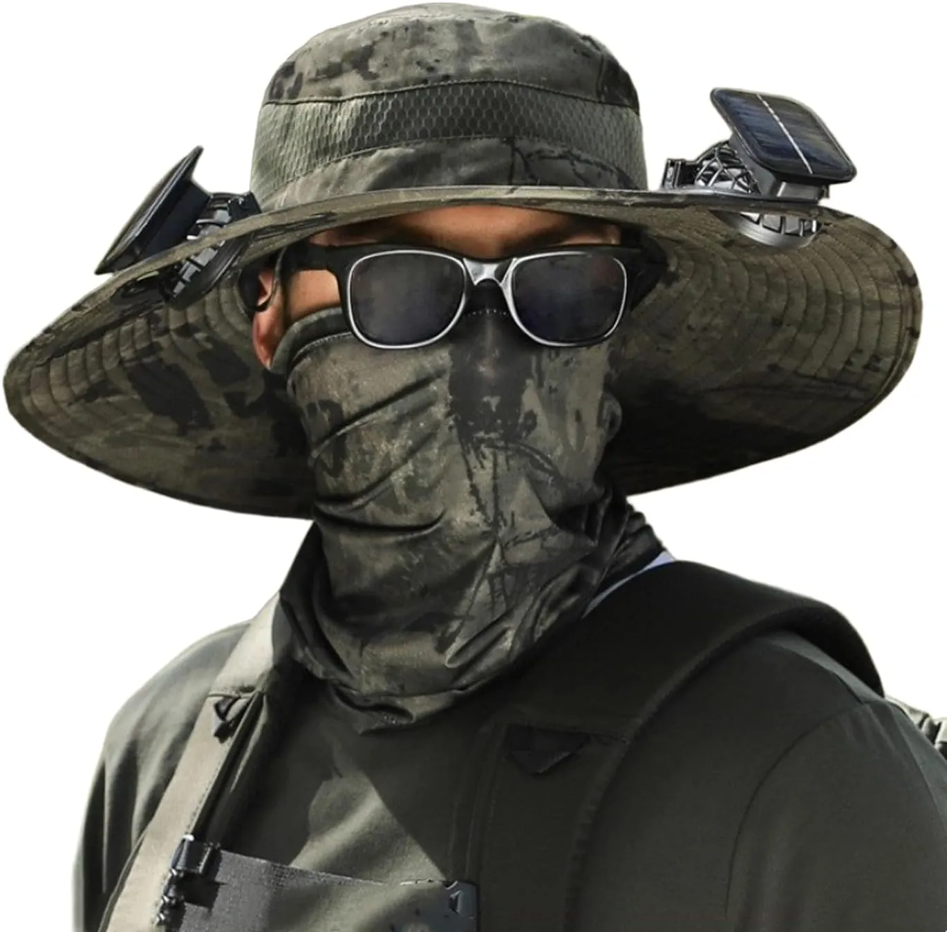 Economicalk Fan Hat, Hat with Fans Solar Power, Outdoor Wide Brim Sun Hats with 2 Solar Fans, Fishing Hat - Removable