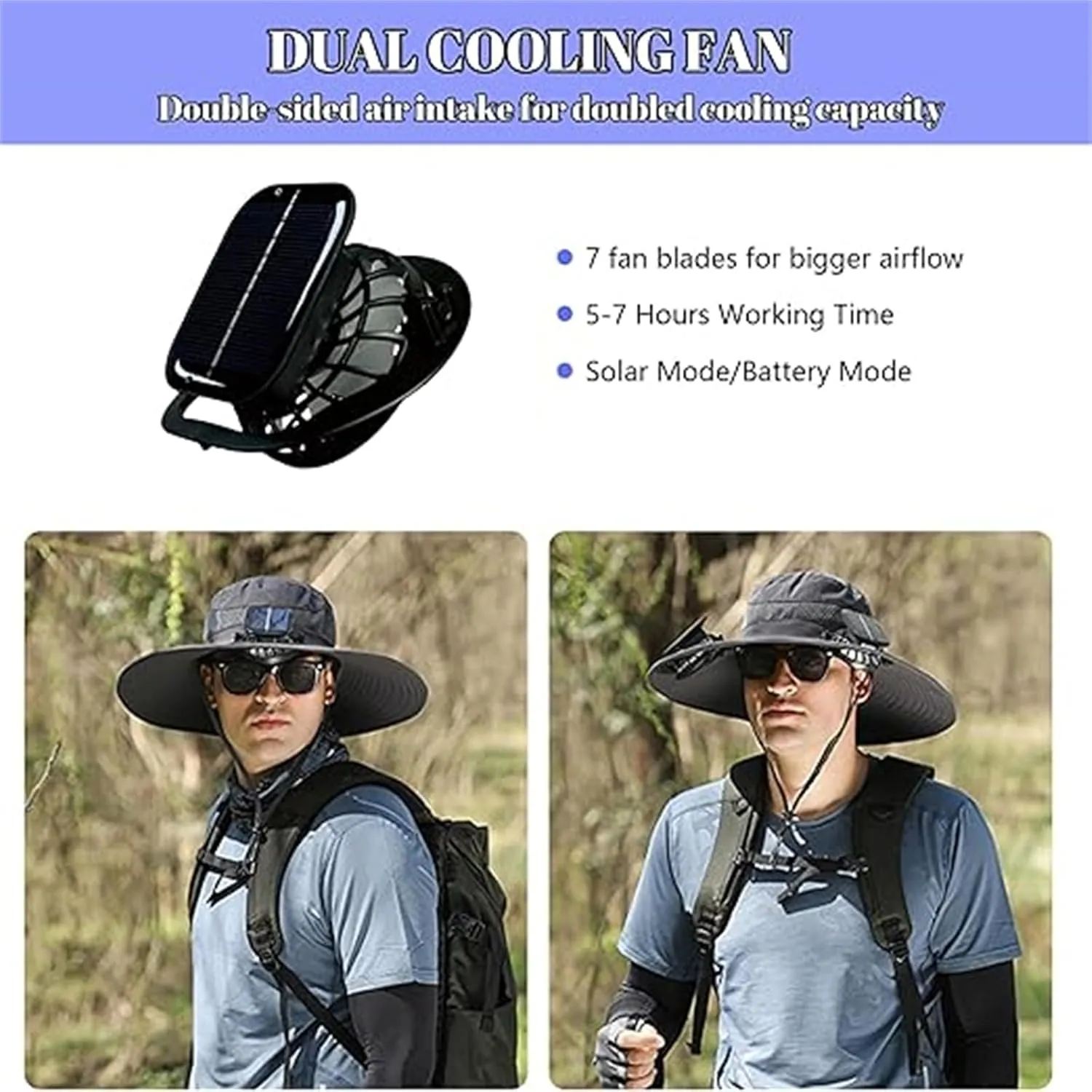 Economicalk Fan Hat, Outdoor Wide Brim Sun with 2 Solar Fan Sun Bucket Hat for Men Women with Fan Built in