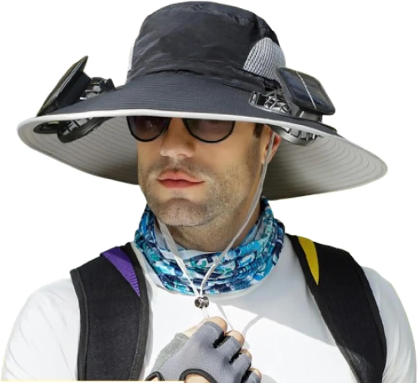 Economicalk Fan Hat, Outdoor Wide Brim Sun with 2 Solar Fan Sun Bucket Hat for Men Women with Fan Built in