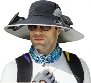 Economicalk Fan Hat, Outdoor Wide Brim Sun with 2 Solar Fan Sun Bucket Hat for Men Women with Fan Built in