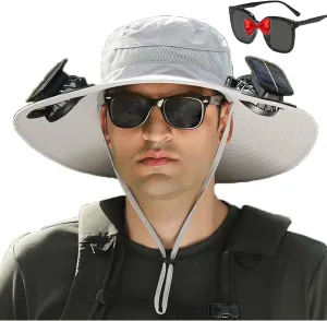 Economicalk Fan Hat, Wide Brim Solar Fan Outdoor Fishing Hat-Solar & USB Charging, UPF 50  Beach Hat for Men Women