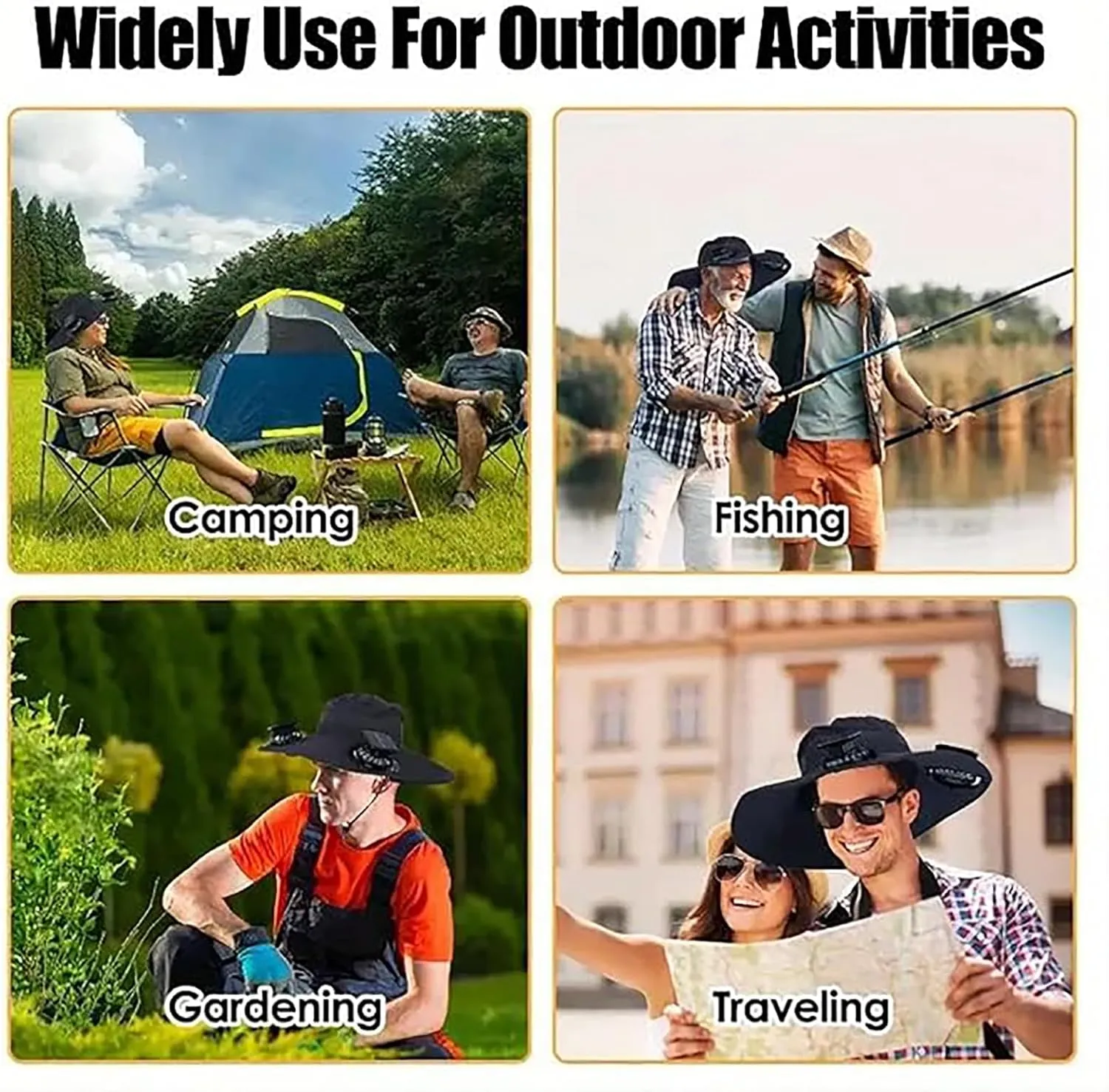 Economicalk Fan Hat, Wide Brim Solar Fan Outdoor Fishing Hat-Solar & USB Charging, UPF 50  Beach Hat for Men Women