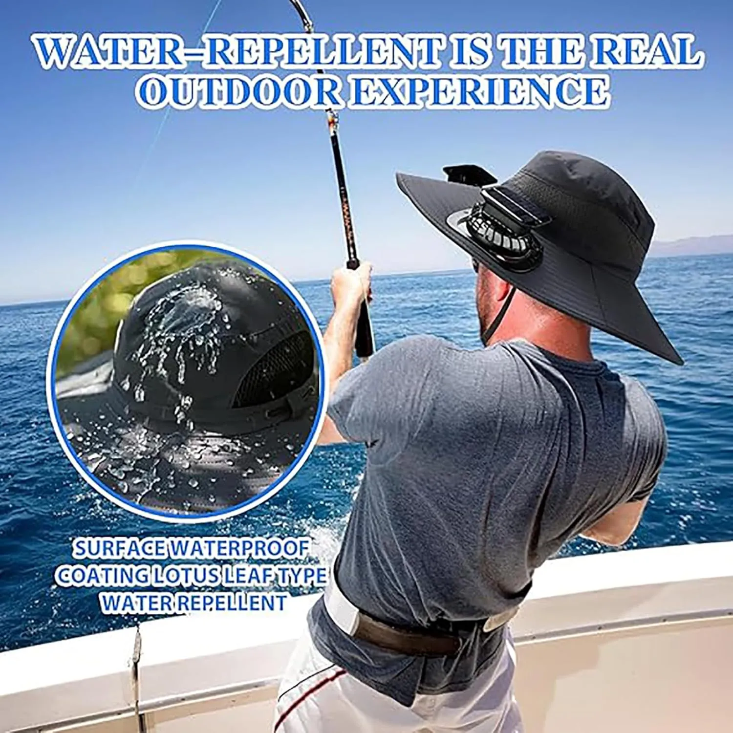 Economicalk Fan Hat, Wide Brim Solar Fan Outdoor Fishing Hat-Solar & USB Charging, UPF 50  Beach Hat for Men Women