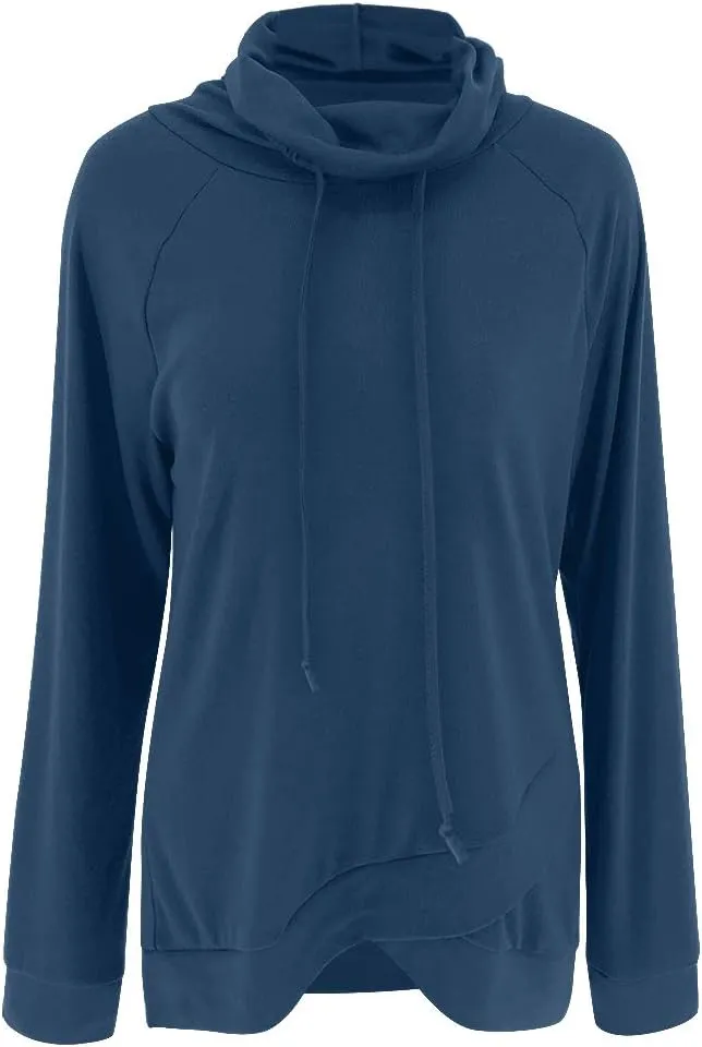 Fallorchid Womens Cowl Neck Tunic Tops Long Sleeve Pullovers Casual Drawstring Sweatshirts