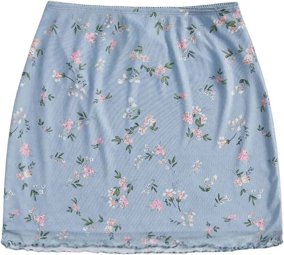Floerns Women's Stretchy Elastic Waist Print Boho Mini Skirt