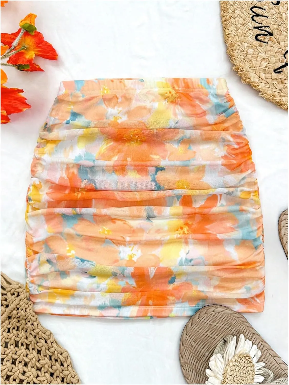Floerns Women's Stretchy Elastic Waist Print Boho Mini Skirt